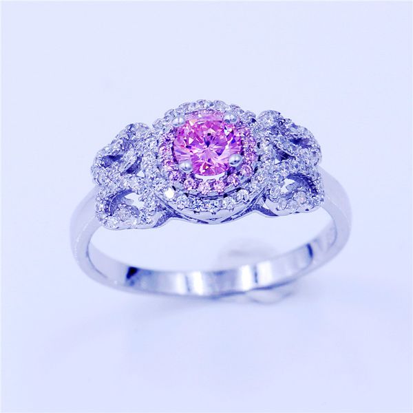 Vecalon Flower Jewelry Genuine 100% Soild 925 Sterling Silver ring 1ct 5A Pink Zircon Fidanzamento fede nuziale per donna uomo