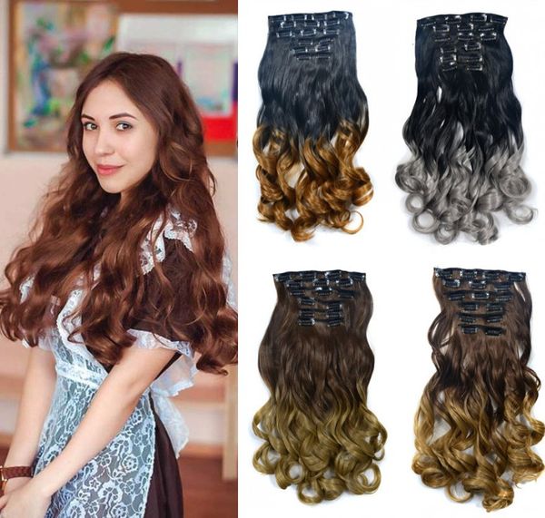 

sara lady women clip in on kinky curly hair extension 50cm,22inch 6pcs/set clip in hair extensions color hair pieces hairpiece, Black;brown