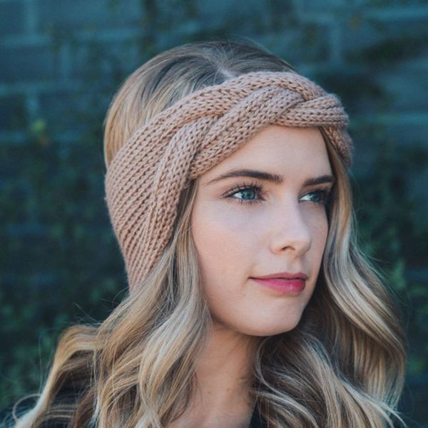 

women solid cross knot headband fish knitting wool head band girls warm woolen turban handmade wide head wrap hair accessories