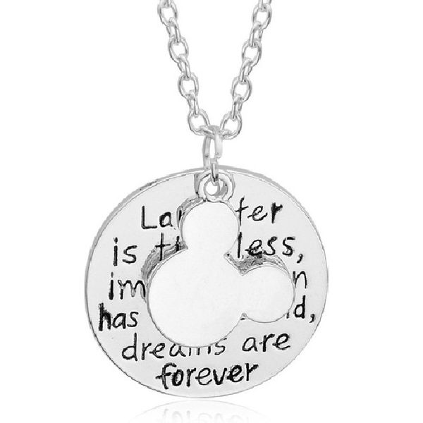 

laughter is timeless, imagination has no age and dreams are forever" mouse avatar ears pendant necklace women jewelry, Silver