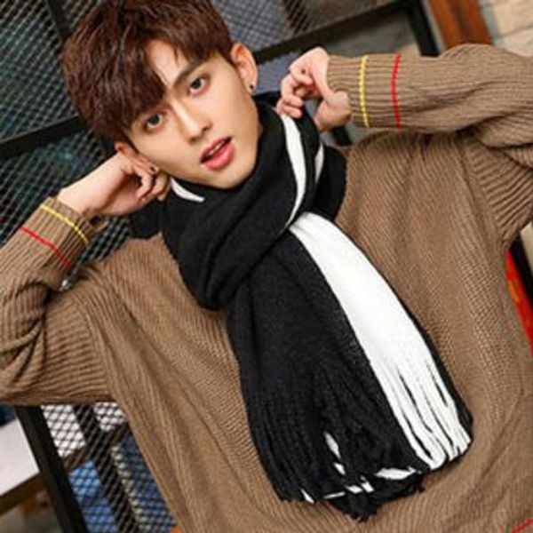 

scarf man winter new style easy to match the korean version of simple color men's scarf wool scarf long young students, Blue;gray