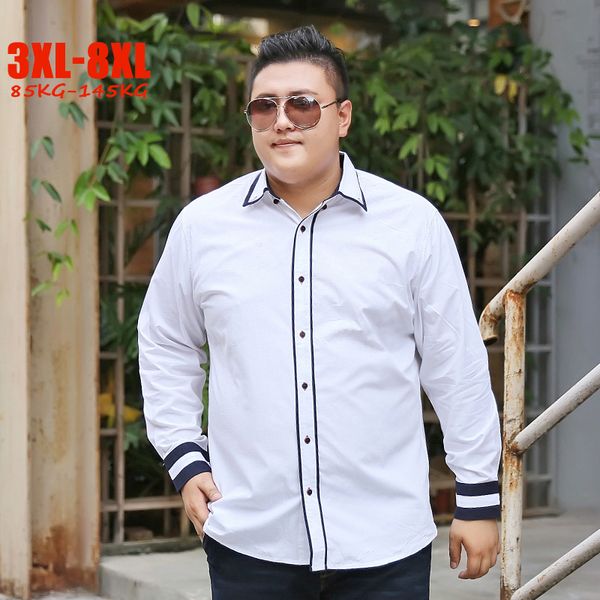 

5xl 6xl 7xl 8xl business men shirts 100% cotton spring male shirts full sleeve white plus size for men, White;black