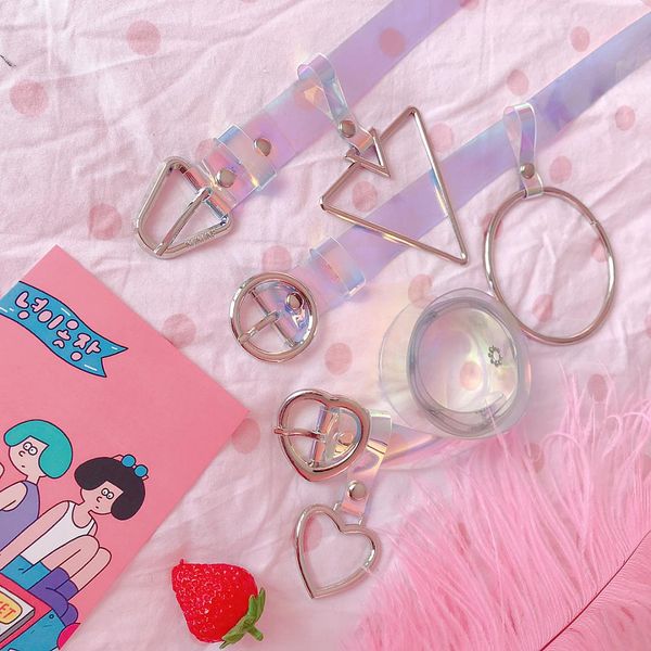

classic belt for women kawaii candy color heart laser belt clear pvc chic aesthetic love harajuku waistband, Black;brown