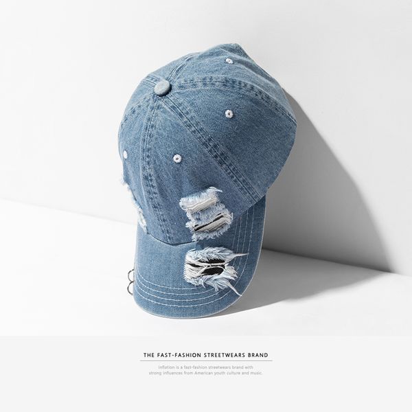 

inflation denim holes damaged casual baseball caps fashion streetwear mens hat adjustable brand summer snapback caps 097ci2018 d18110601, Blue;gray