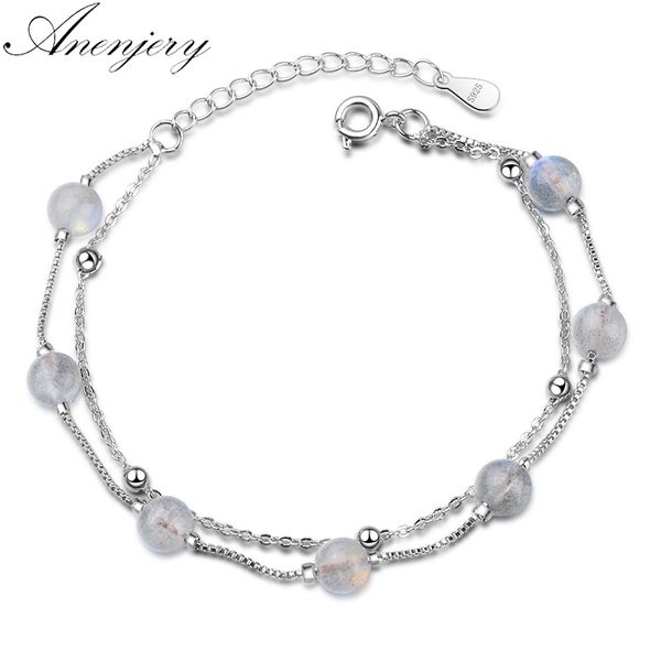 

anenjery multi layer natural moonstone beads bracelet for women girl simple elegant 925 sterling silver jewelry pulseira s-b183, Black