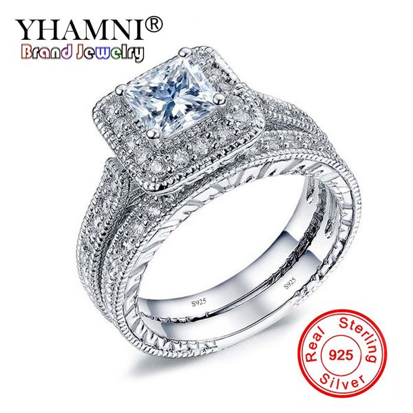 

yhamni original real 925 sterling silver rings qualit zircon sets ring for women engagement jewelry zr293, Slivery;golden