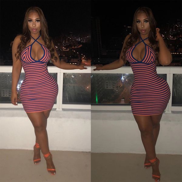 

женские летние сексуальные полосатые без бретелек висит глубокий v-образным вырезом холтер мини-платье бесплатная доставка j5007, White;black