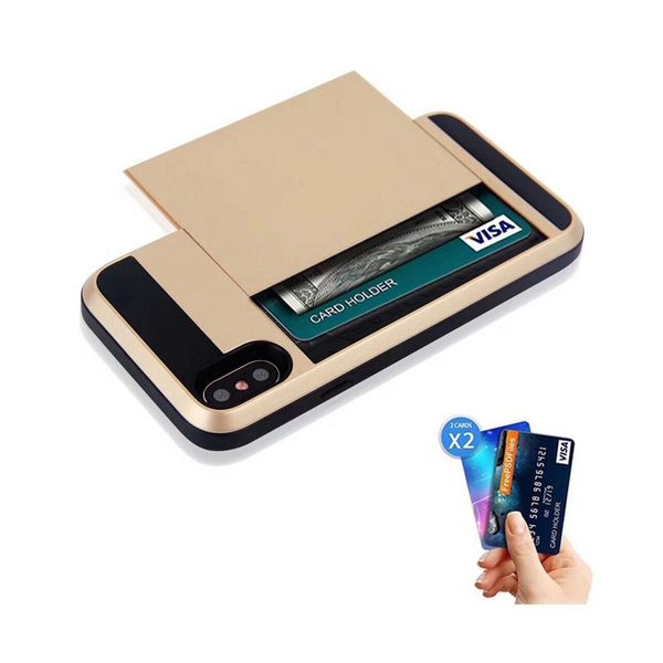 

2018 for iphone 6s plus case muliti color options sliding card slot mobile case shockproof hybrid tpu+pc phone case