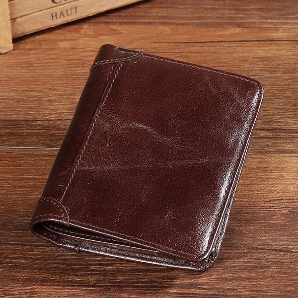 

onefull new quality retro genuine leather men wallets tifold short wallet brown leisure card holder pocket wallet wallets brand, Red;black