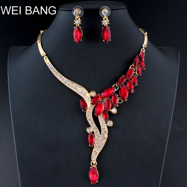 

weibang african jewelry women wedding jewelry set crystal necklace earrings sets of dress accessories dropshipping, Slivery;golden