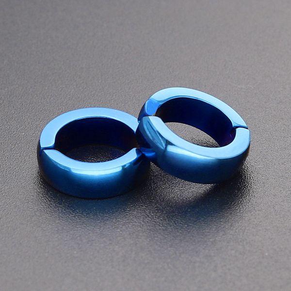 

fashion round stainless steel without ear pierced ear clip ear cuff plane circular double earrings men's hoop stud black silver blue go