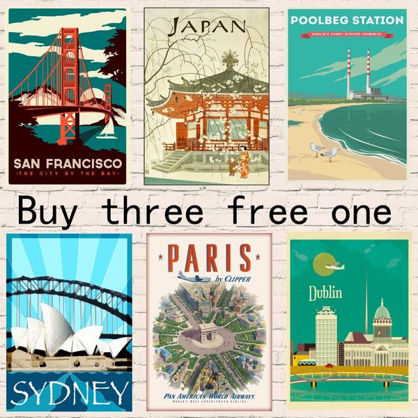 

hawaii/ japan/ paris/sydney travel poster vintage retro canvas painting diy wall coated paper posters home gift decoration