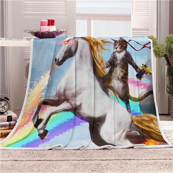 

personality creative horseback riding knight double layer blanket thick soft throw blanket on sofa bed plane travel