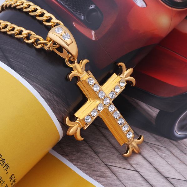 

2017 wholesale 24k gold tin-hooded hiphop jewelry pendant cross pendant necklace, Silver