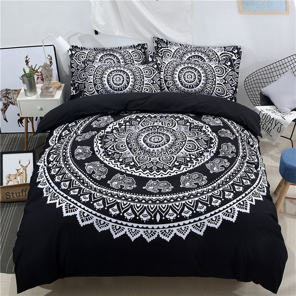 

2018 3d black bohemian madala print bedding set polyester microfiber duvet cover set twin  king 3pc pillowcases linens