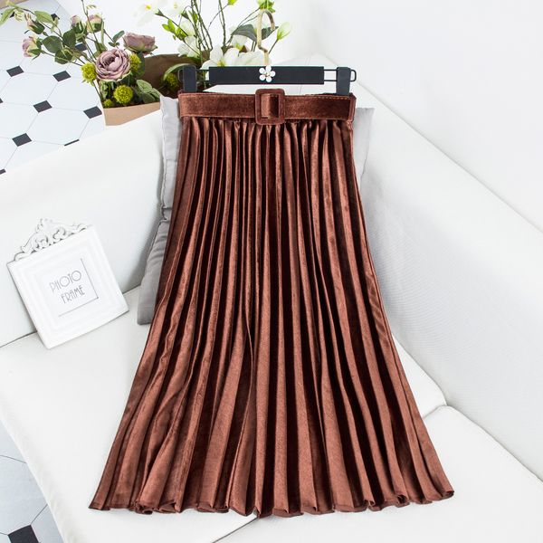 

women's clothing skirts new fall fashion velvet pleated skirt solid high waist knee lengrth black grey brown casual elegant lady