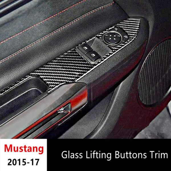 Carbon Faser Tür Armlehne Panel Trim Innen Dekor 2 stücke Für Ford Mustang 2015-2017 Fenster Glas Hebe Tasten rahmen Dekoration