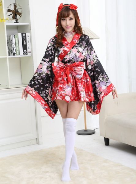 

2018 women's sakura anime costume japanese kimono costume vintage original tradition silk yukata dress, Red