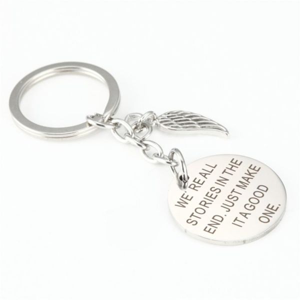 

fashion angel pendant inspirational lettering stainless steel diy key ring simple pendant gift men women accessaries gift, Silver