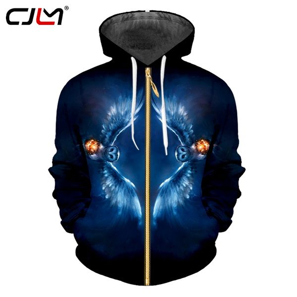 

cjlm winter man favorite horrible halloween 3d men's zip hoodies printed big size zipper coat pumpkin and eagle clothing 5xl, Black