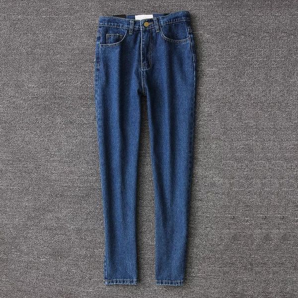 

korean streetwear women boyfriend jeans casual blue pencil high waisted jeans