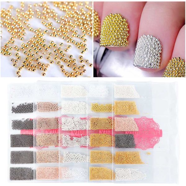 

1 pack mix size stainless steel mini caviar beads nail art decorations grey rose gold ab 3d glitter studs diy manicure sa705, Silver;gold