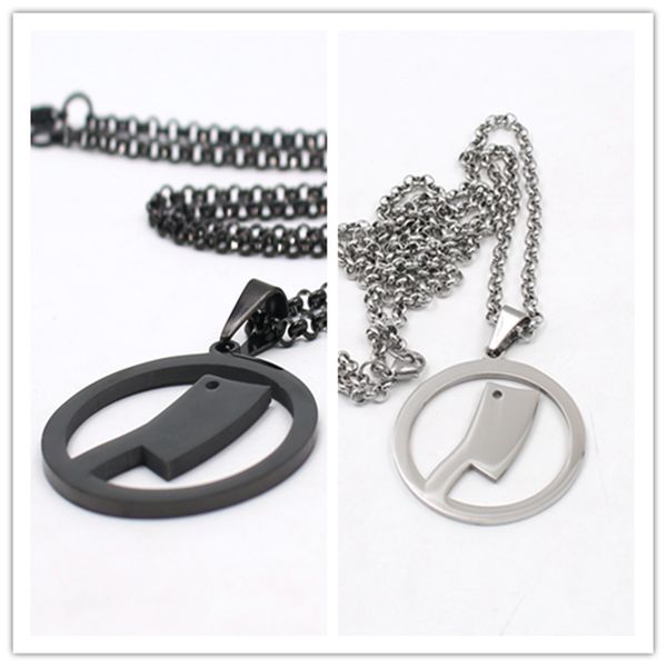 

drop shipping gnayy stainless steel black / silver round kitchen knife pendant men women fashion necklace 4mm24'' rolo chain