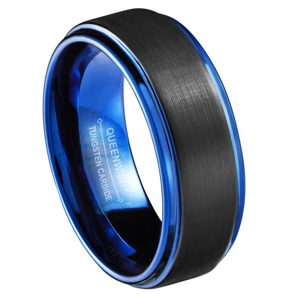 

mens engagement rings 8mm tungsten carbide wedding rings black matte brushed finished ip blue plated fashion jewelry, Slivery;golden