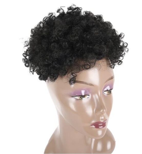 

high puff afro curly pieces pnytail drawstring short afro kinky pony tail clip in on synthetic curly hair bun made of kanekalon, Black;brown