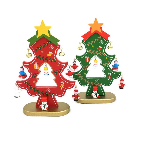 

60set 18cm wooden christmas tree with hanging decorations & bells diy christmas tree table mini ornament za5226