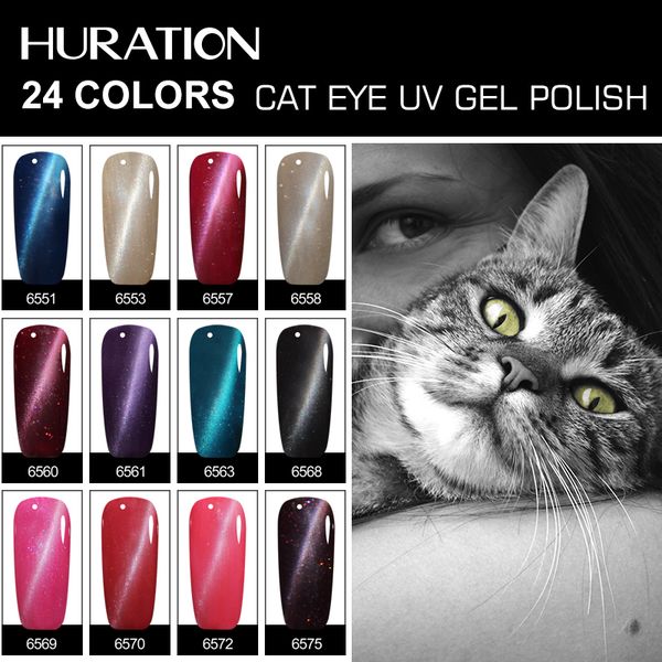 

huration lucky 8ml professional 3d cat eye nail gel polish 24 colors need uv led base coat soak off magnetic art gel varnish, Red;pink
