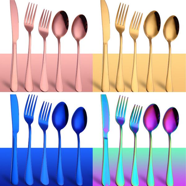 

stainless steel gold flatware sets spoon fork knife tea spoon dinnerware set kitchen bar utensil 4 style sets 60set t1i859