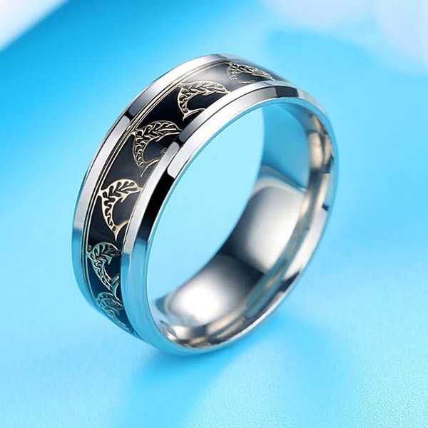

cross-border e-commerce explosions titanium steel dolphin ring european and american fashion men's animal pattern simple ring al, Golden;silver