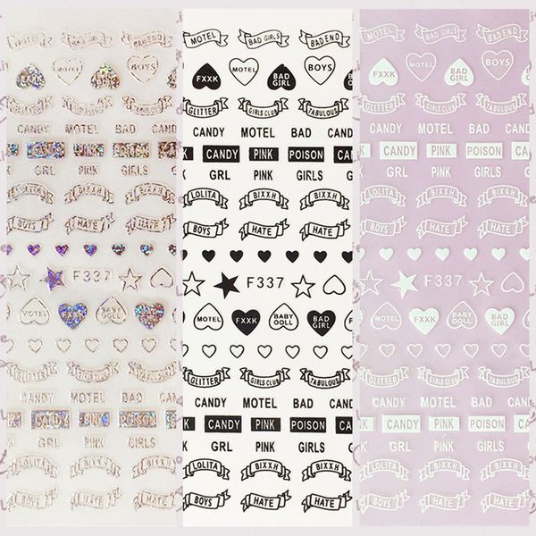 

1 sheet empty solid heart stars bad boys fxxk word bar line draw self-adhesive nail art stickers diy f337# grade packing, Black