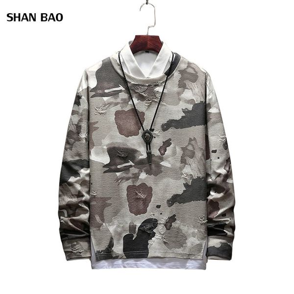 

hoodies men 2018 autumn new fashion o-neck camouflage hole sweatshirt men hip hop men's hoodies plus size m-5xl, Black