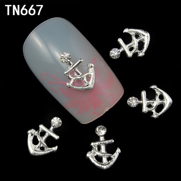 

10pc silver alloy glitter 3d nail art anchor decorations with rhinestones,3d nail charms,jewelry on nails salon supplies tn667, Silver;gold