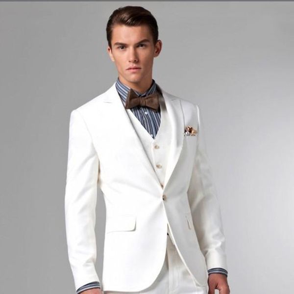 

white one button custom made groom men suit tuxedos ternos masculino groomsmen mens wedding suits ( jacket+pants+vest+tie, White;black
