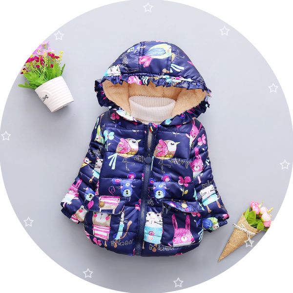 

cola winter baby girls outerwear children girls hooded parkas infant jackets for girls warm cotton parka jacket for children, Blue;gray