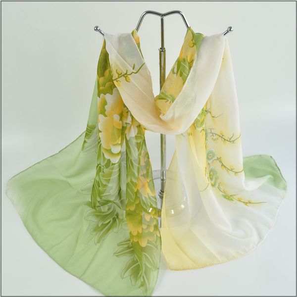 

new spring and autumn flower rich peony pattern print chiffon long women's scarf beach sun shawl, Blue;gray
