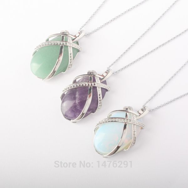 

37x23mm chic natural amethysts opal aventurine quartz oval bead pendant 1pcs (no chain, Black