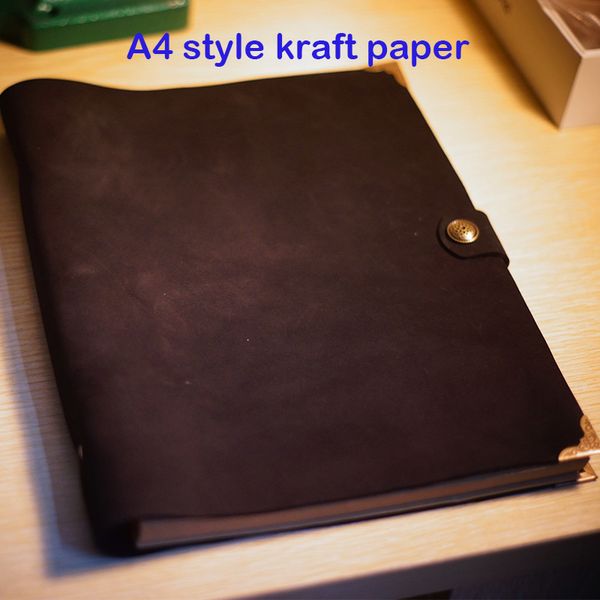 

a4 type genuine leather nothandmade notplanner a4 kraft unline filler paper leather journal notebook, Purple;pink