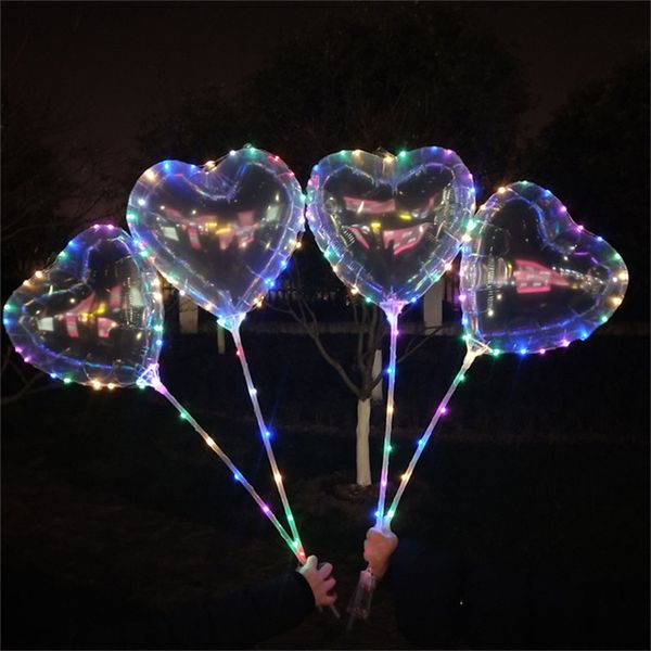 

love heart star shape led bobo balloons multicolor lights luminous transparent balloon with stick for xmas party wedding festival decoration