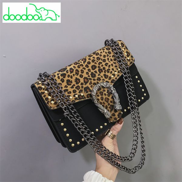 

2018 new fashion leopard panelled chain shoulder crossbody bags women leather handbags bolsas feminina