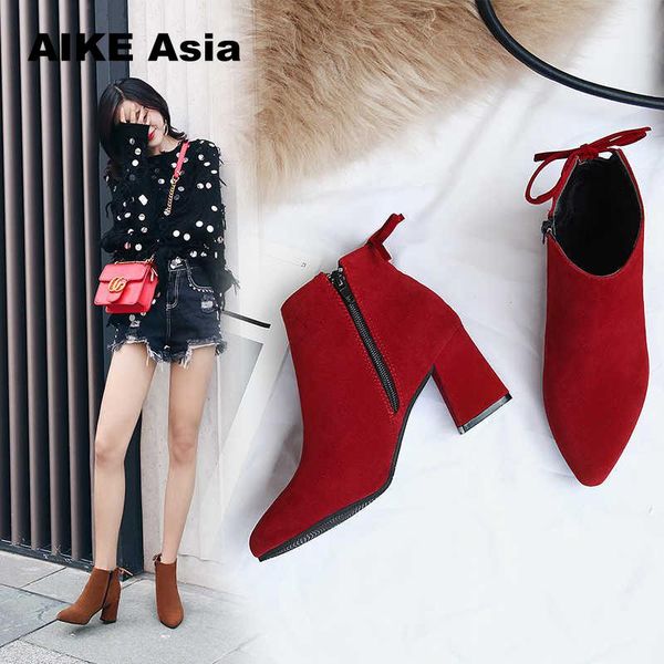 

2018 women boots flock round toe winter ladies party western stretch fabric ankle botines mujer open botas mujer feminina, Black