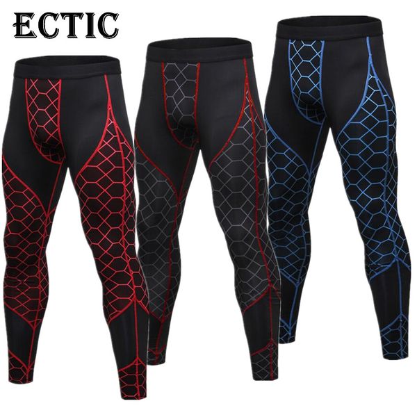 

ectic 2018 gym men's fitness trousers print stitching sports running training wicking quick-drying high-elastic tight trousers, Black;blue