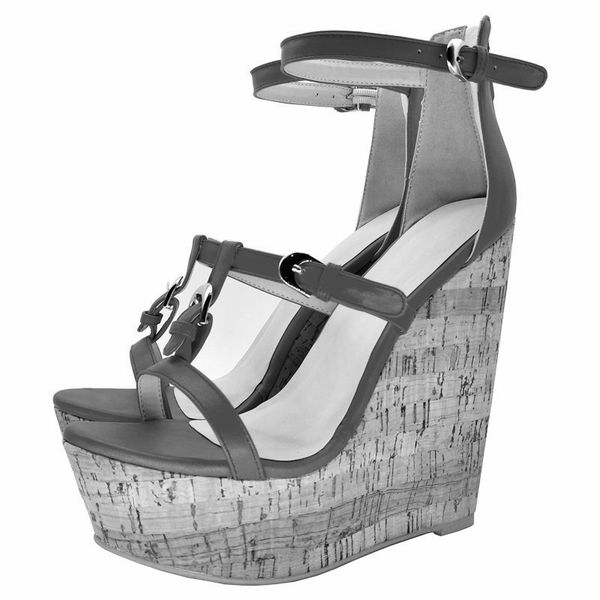 

fashion high heels wedges heels women's sandals fish mouth waterproof lady party buckle shoes plus size, Black