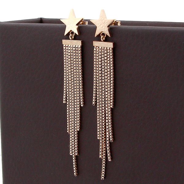 

2018 star tassel earrings new star box chain tassel rose gold earrings korean girl fashion titanium steel earrings gold, Silver
