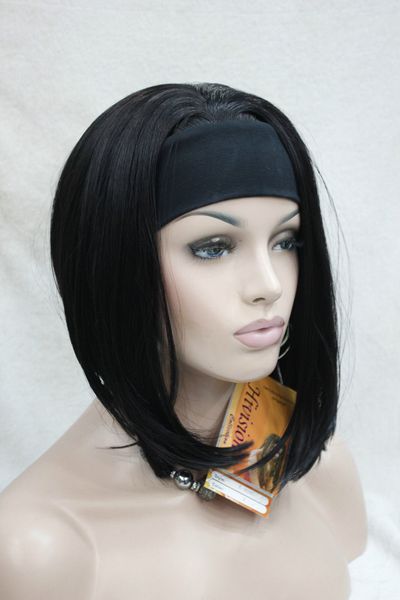

human made hair wigs super cute short straight off black fashion picture wig 3/4 wig, Black;brown