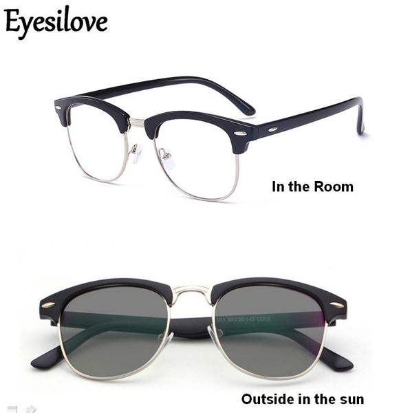 

eyesilove classic finished pchromic glasses myopia glasses nearsighted with sensitive lenses transition lenses grey, Silver