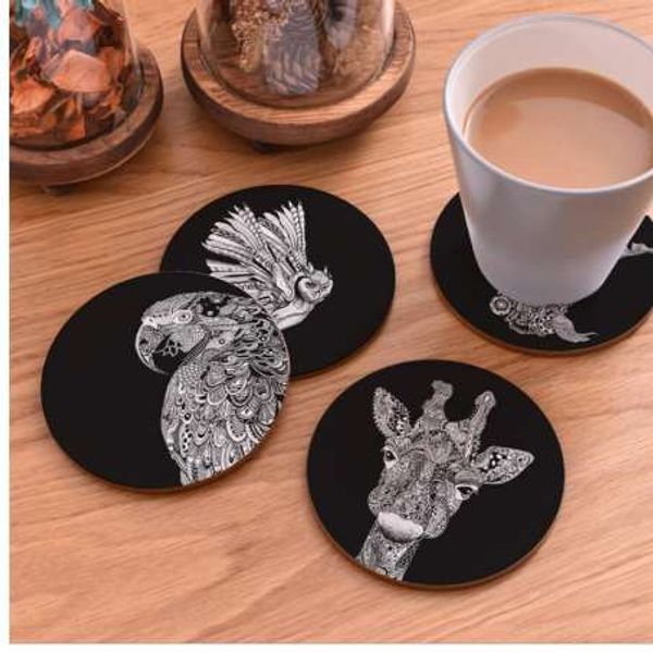 Creativo sottobicchieri in legno Cup Pad antiscivolo a prova di calore Coffee Drink Coasters Cup Mat fai da te dipinto a mano animale V3205